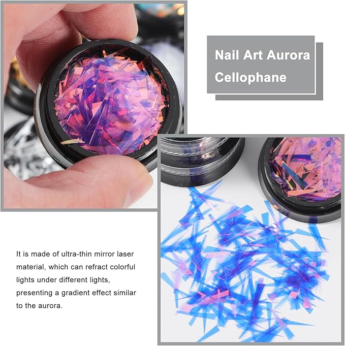 DANNEASY 12 Boxes Holographic Foil Paper, Laser Metallic Nail Foils Broken Glass Cellophane Nail Art Foil Sheets Aurora Nail Art Stickers Decals for Nails Supplies DIY Salon