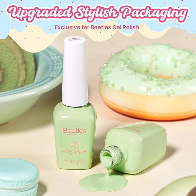 Beetles Mint Green Gel Nail Polish - Taste of Spring Matcha Mousse Pastel Green Gel Polish, Same Color Bottle, Soak Off UV LED Pastel Nails Art, Manicure Salon DIY Spring Nails for St Patricks Day