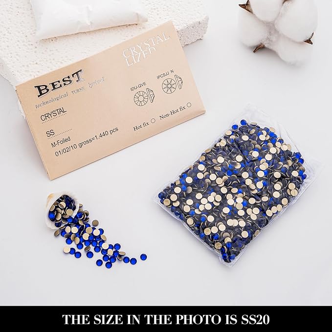 Novani Sapphire/Royal Blue Rhinestones 1440pcs Flat Back Round Rhinestone Style 2088 Sparkly Crystal Gemstones for Nail Art and Crafting SS20,4.6-4.8mm