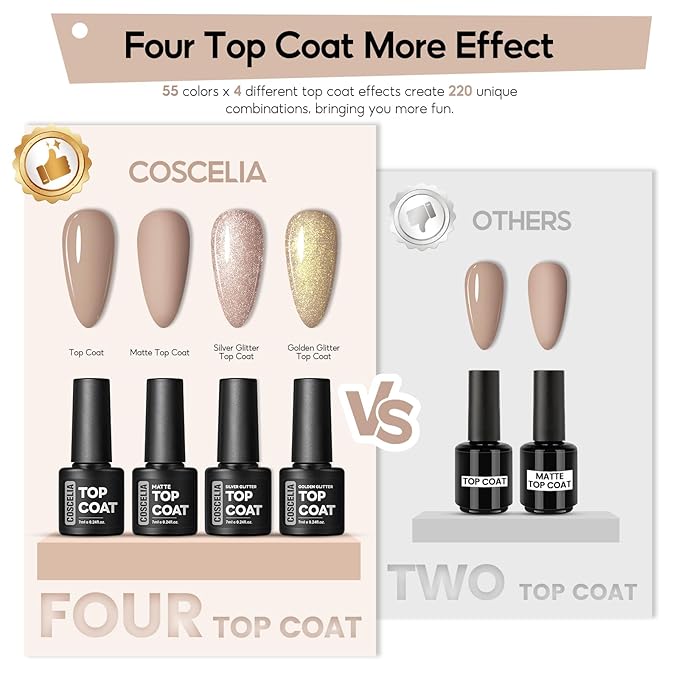 COSCELIA 60PC Gel Nail Polish Kit with U V Light 55 Colors Gel Polish 5PC Top Base Coat Nail Decorations Winter Spring French Gels Manicure Kit Salon DIY at Home Valentines Day Gifts for Women