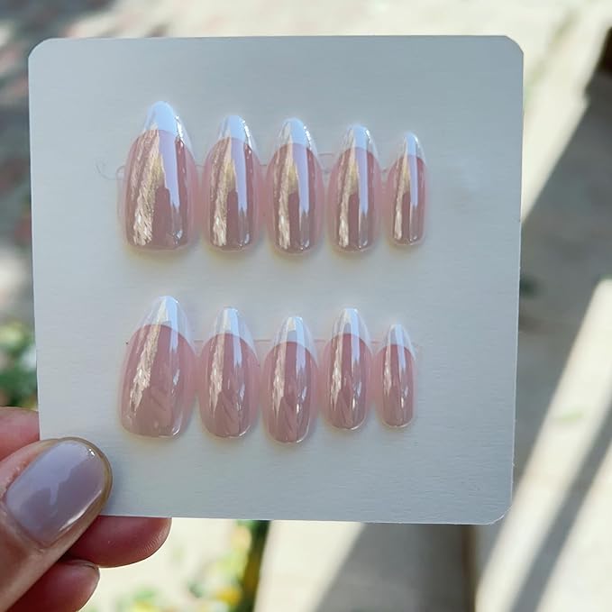 30Pcs Almond Press On Nails - Supremely Fit & Natural Soft Gel Almond Nails,15 Sizes, Reusable Fake Nails Kit with Gift Box for Women (French White)