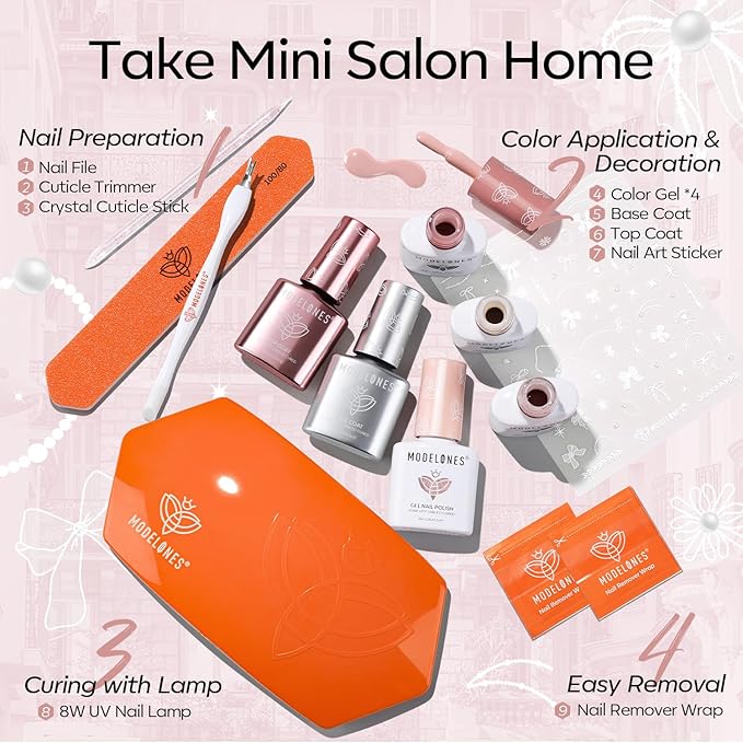 modelones15 ML Milky Pink Gel Nail Polish with 4 Colors Gel Mini Salon