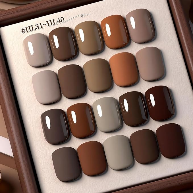 12Pcs Brown Nail Polish Set with Base and Top Coat Chocolate Brown Moche Fingernail Polish Quick Dry Regular Finger Nail Polish Pack for Women Gift Holiday 5ML