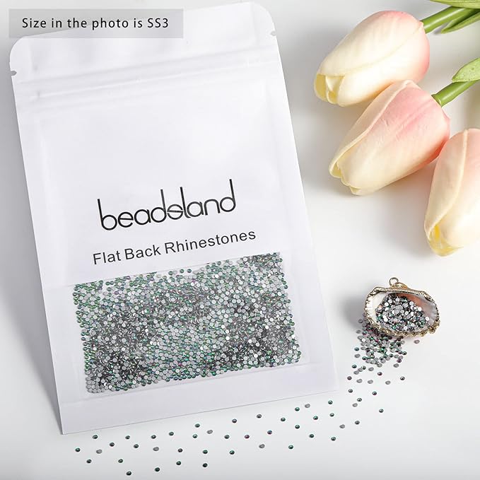 Beadsland Flat Back Crystal Rhinestones Round Gems for Nail Art and Craft Glue Fix, Green Volcano, 1.2-1.4mm, SS3/1440pcs