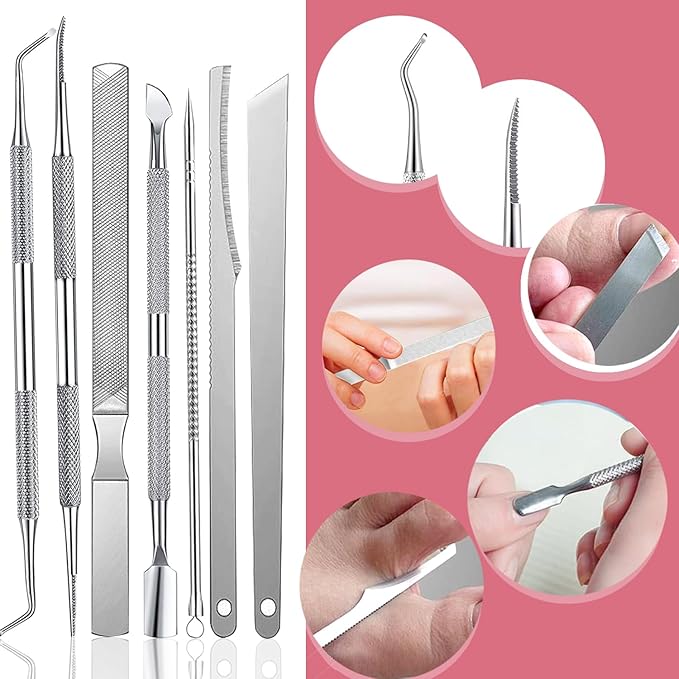 Ingrown Toenail Tools, Stainless Steel Foot Nail Tools, Toenail Clippers for Thick Nails, Suitable for Men, Women and Seniors(Pink)