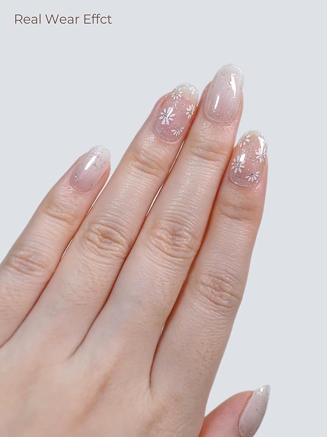 Semi Cured Gel Nail Strips - UV Light Gel Nail Stickers - 20 Long Lasting Salon Quality Wraps (Oyster White)