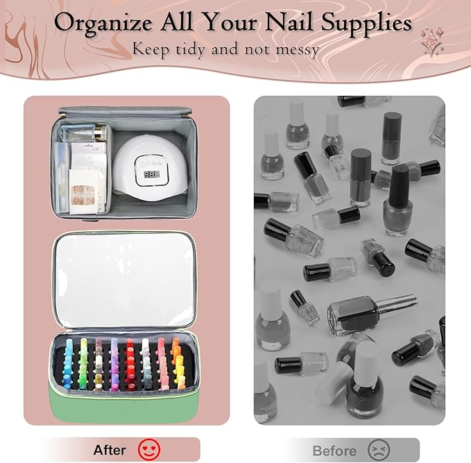YOREPEK Extra Large Nail Polish Organizer Case Holds 96 to 100+ Bottles (15ml/0.5 fl.oz) UV lamp, Gel Polish Travel Case Bag with 2 Removable Pouches Fits Nail Suppiles, Gifts for Manicurist, Green