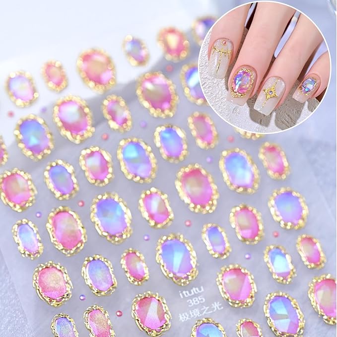 Gold Nail Stickers Star Nail Art Stickers with Ombre Design Circle Nail Decals for Nails Art 5D Self Adhesive Nails Supplies for Women Girls Kid Manicure Decoration 2 Sheets