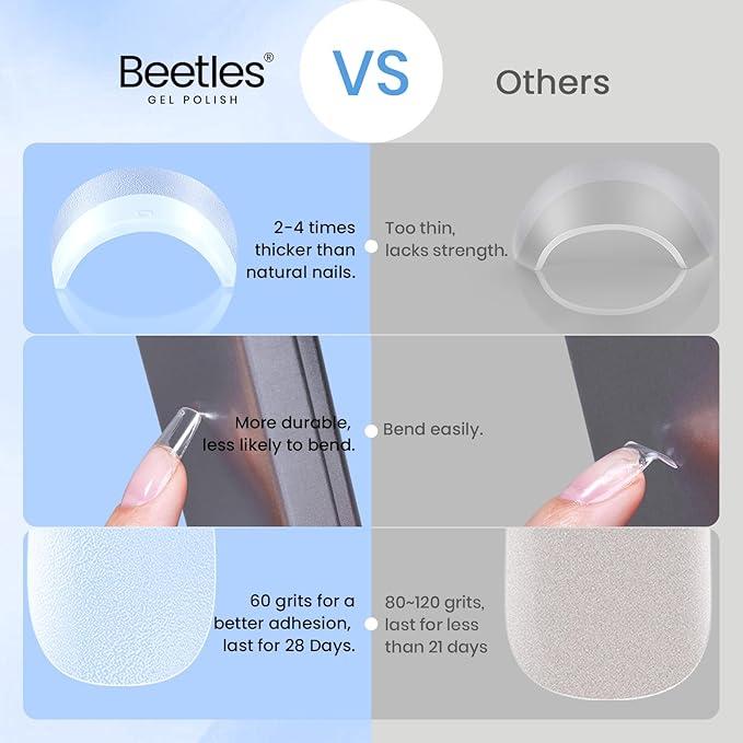 Beetles Gel Nail Tips Square Short, 288Pcs 12 Sizes Pre-Etched Half Matte Full Cover Soft Acrylic False Nail Tips Easy DIY Glue On Etch-X Nail Extension Salon Gift for Women Girls