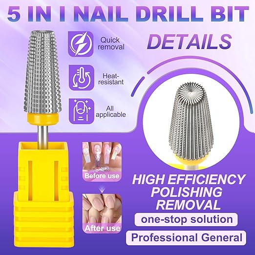 FANTEXY 3/32" Carbide Nail Drill Bits - 5 in 1 Cuticle Drill Bits for Nails, Gel Remover Drills Bit, Nails File Bits for Old Skin and Nails, Manicure Pedicure Gel Polishing (Extra Fine - XF)