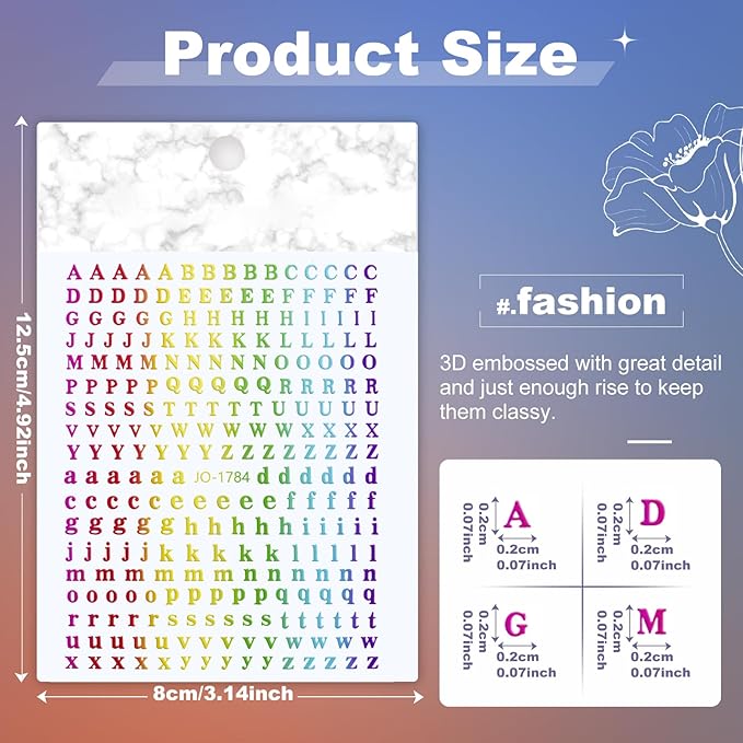 12 Sheets Letters Nail Stickers English Alphabet Nail Decals 3D Self-Adhesive Glitter Metallic Gold Silver Color Nail Sticker Black Alphabet Nail Art Supplies for Women Girls Nail Decoration 807-21