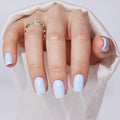 Press On Nails - Findigit Short Square Blue False Stick Glue On Nails, Reusable Stick On Fake Nails with Glue Salon Quality 16 Sizes - 32 Nail Kits, Blue Cream