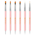 UNA GELLA Nail Art Brushes Set 6PCS Pink Color Double-ended Nail Design Dotting Tools Christmas Nail Art Gel Polish Brushes for Gel Polish Lines, Nail Drawing Pen DIY Nail Art Supplies