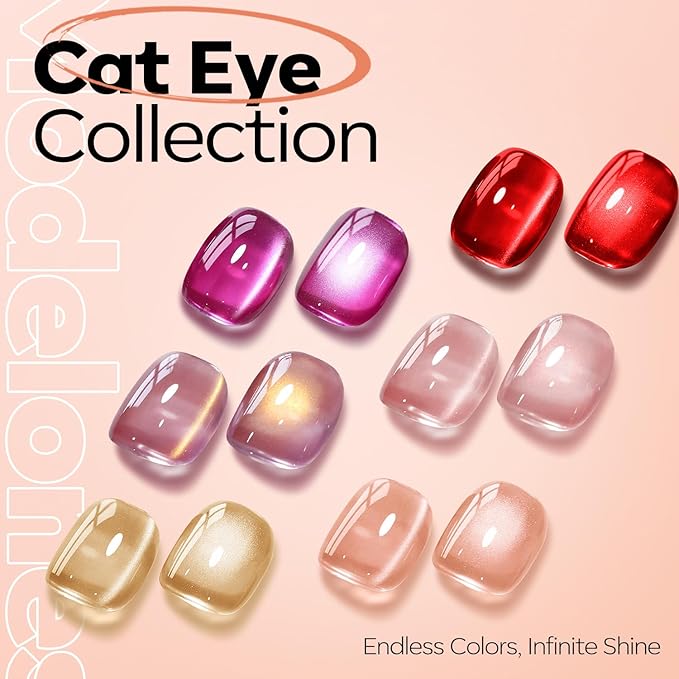 modelones Nude Cat Eye Gel Nail Polish Nude Gel Polish Jelly Glass with Magnet Holographic Glitter Shimmer Translucent Sheer Color Magnetic Nail Polish 15 ML