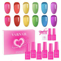 VARNAIL Rainbow Candy Jelly Gel Nail Polish Kit 6 Colors & Gift Base Top Coat, Translucent Rainbow Sheer Gel Polish Kit, Soak off UV Light Gel Nail Polish