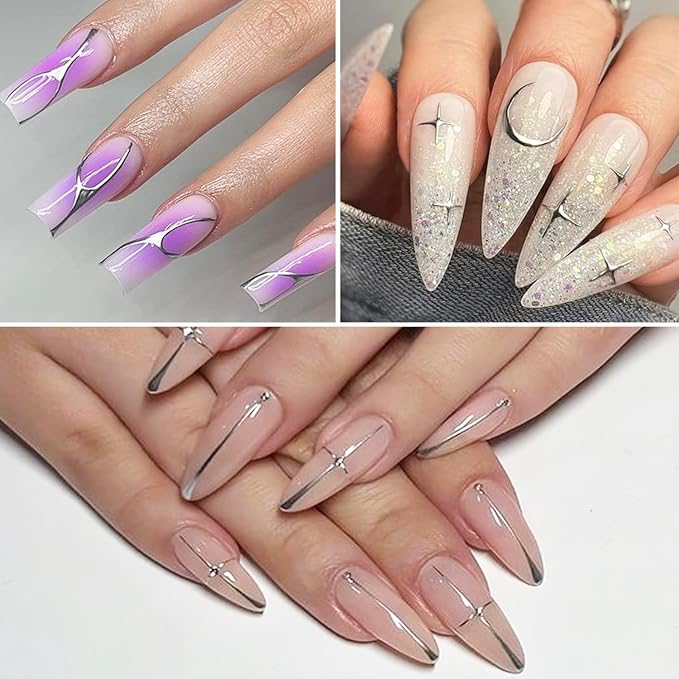 Metallic Gel Nail Polish 2PCS Chrome Gel Liner Nail Art Gold Silver Gel Polish 8ml Mirror Effect Painting Nail Gel with Build in Thin Brush Soak Off UV/LED Nail Polish Manicure Supplies