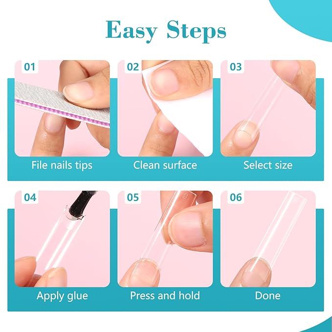 Lionvison Square Nail Tips NO C Curve, 504PCS XL Long Straight Flat Pre Shaped False Nails, Half Cover Clear Nail Tips for Acrylic Nails, French Nail Extensions for Nail Salon Home DIY, 12 Sizes