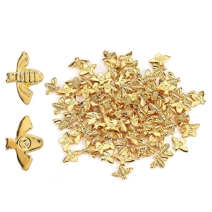 3D Nail Art Accessories, 100pcs Metal Bees Nail 3D Nail Art Decoration Gold Alloy Nail Charming Stickers Gold Nail Decals Manicure DIY Nail Art Supplies(Gold (100 pieces))