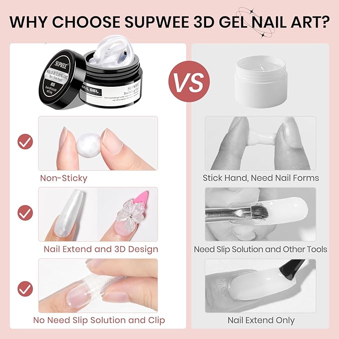 Pearl White Solid Builder Gel for Nails with 3D Flowers Nail Mold Extension Molding 3D Nail Art Gel Soak Off UV Gels