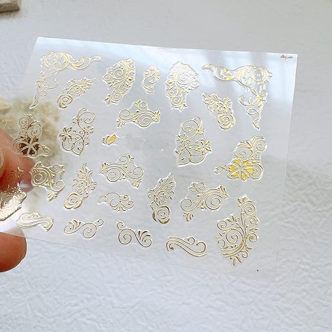 NAIL ANGEL 24Sheets Nail Art Adhesive Sticker Sheets Different Gold Color Luxury Shapes Sticker Nail Art Deco 10304 (10304)