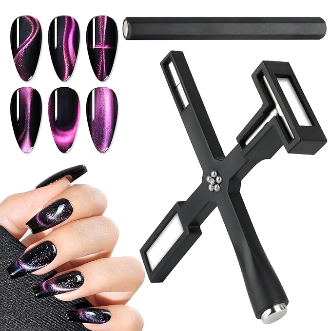 TOROKOM Cat Eye Magnet for Nails, 2-Pack 5 in 1 Nail Magnet Long Double-head Nail Polish Magnet Pens for Nail Art, Strong 3D Magnetic Nail Polish Magnets Nail Design Tools, Black