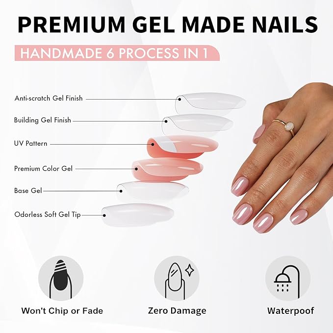Pink Chrome Press on Nails Square - SHANGMENG Soft Gel Valentines Press on Nails Short for Women Gift, Glossy Stick on Nails with Glue in 16 Sizes - 32 Reusable Fake Nails, Aurora Light Pink