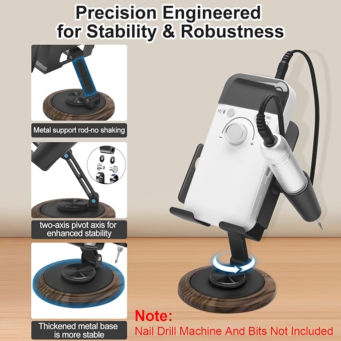 Diesisa Nail Drill Machine Holder - Nail Drill Holder Stand - 360° Rotatable - With Pen Holder - Portable Acrylic Nail Tools - Professional Manicure Tool Organizer for Nail Salon & Home Use - Brown