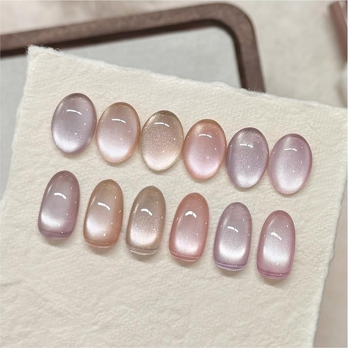 GAOY Peach Blossom Cat Eye Gel Polish, Sheer Nude Pink Base with Glass Bead Holography, Magnetic DIY Nail Kit Salon Quality at Home