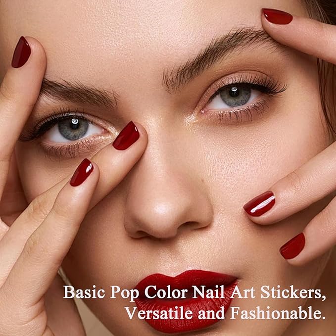 Cherry Red Nail Strips, 22 Pcs Long Lasting Gel Nail Wraps Stickers, No Lamp Needed, Easy Apply and Remove with Tools