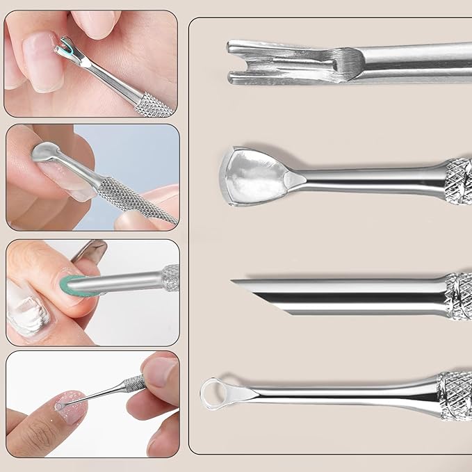 3 Pieces Silver Stainless Steel Double-End Nail Cuticle Pusher Nail Art Pre-Treatment Cuticle Remover Tool With 10 Sheets Sandpaper Dead Skin Removal Nail Cuticle Remover Trimmer Pen