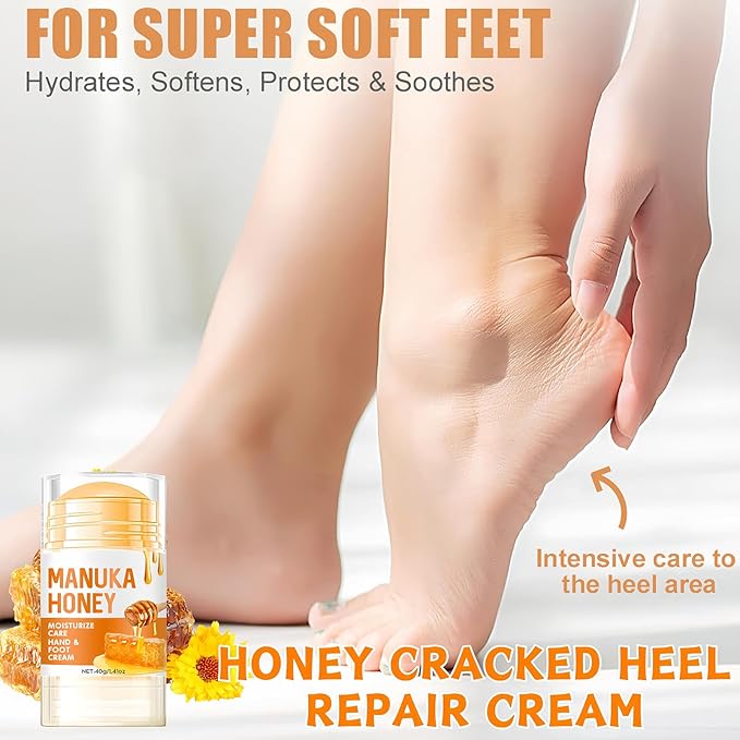 3PCS Foot Balm Stick Set - Manuka Honey Foot Cream, 60% Urea Heel Balm & Peach Scent Cracked Heel Stick - Hydrating Foot Care for Dry Cracked Feet, Heels & Hands, 1.41oz Each