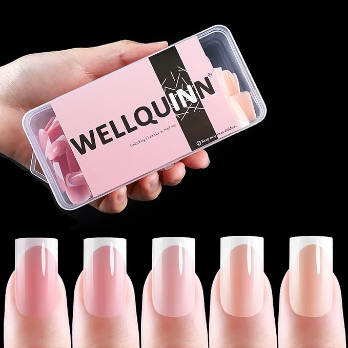 French Tip Press on Nails Short Square Full Cover Thick Fake Pre-shaped Acrylic Nail Tips, 5 Colors, Manicure Salon & DIY at Home 150 PCS 15 Sizes