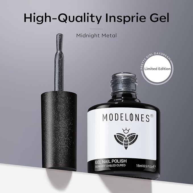modelones Gel Nail Polish, 15 ML Chameleon Black Gel Polish Holographic Nail Polish Black Shimmer Glitter Gel Polish Soak Off LED Winter Nail Art Gel DIY Salon Gift for Women