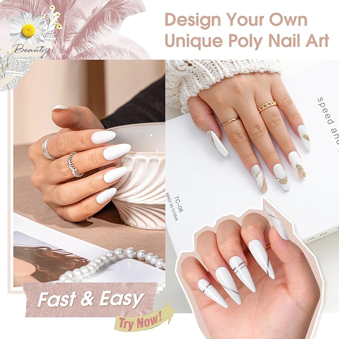 ROSALIND White Poly Extension Gel, 2.7 oz White Poly Nail Gel for Nail Art Decoration, Builder Whites Gel Nail Thickening Extension Easy to DIY Use Need UV Lamp