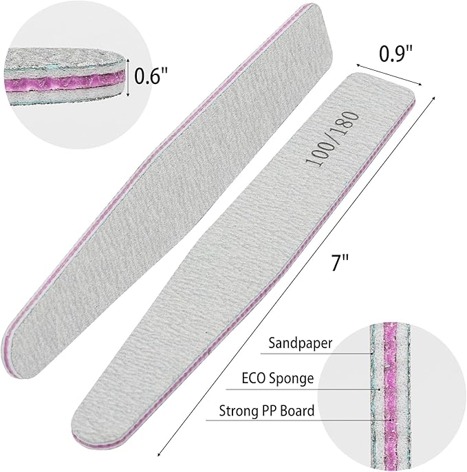 BTYMS 25 Count 100/180 Grit Nail Files - Double Sided Emery Boards, Reusable Nail Buffing & Manicure Files for Natural/Gel/Acrylic Nails