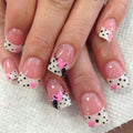 Valentines Day French Tip Press on Nails Short Square Valentine’s Day Nails with Heart Spot Designs Acrylic Fake Nails Glossy Artificial Nails White Nails Tips Glue on Nails for Women Girls 24Pcs