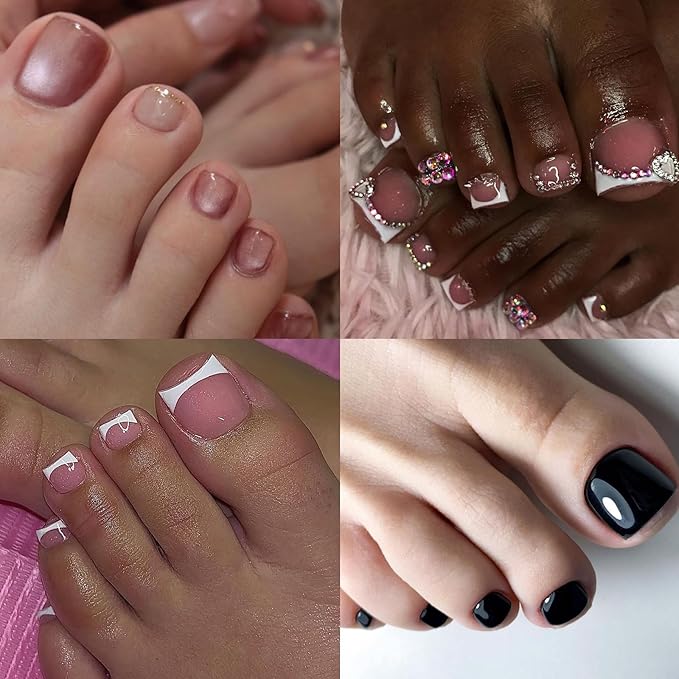 600pc Soft Gel Toe Nail Tips Short Fake Toenail Tips Square Fake Toe Nail Tips for Toes Press on Toeails, Clear False Toe Nail Press ons, 12 Sizes French Artificial Toe Tips Acrylic Nails