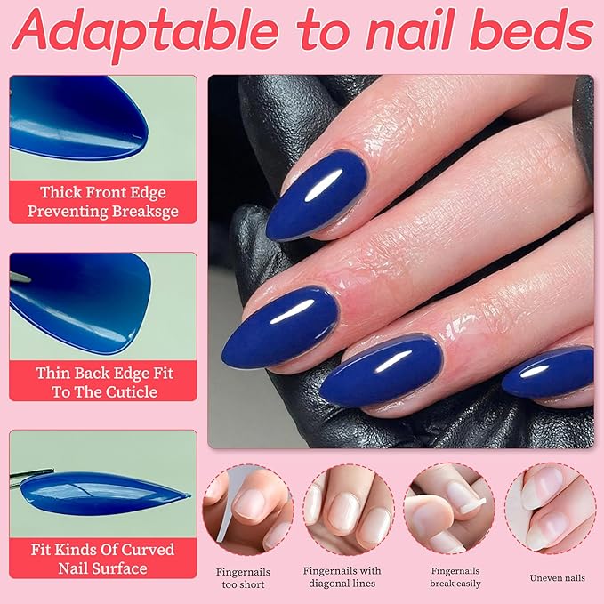 120pc Blue Almond Press on Nails Short Fake Nails Press ons for Women Acrylic Nails Press on Nails&Glue Tabs, Short Blue Press on Nails Almond False Nail Tip Stick on Artificial Fingernail