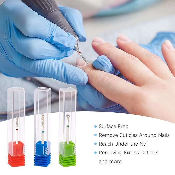 Cuticle Drill Bit,Cuticle Drill Bits for nails 3pcs Diamond Nail Drill Bits for 3/32''Electric Nail File Machine Pedicure Tool