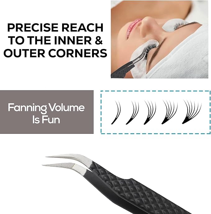 5-Piece Eyelash Extension Tweezers Set Precision Lash Tweezers with Anti-Slip Grip with fiber tip lash tweezers Tools for Lash Artists & eyelash tweezers for women (eyelash set black)