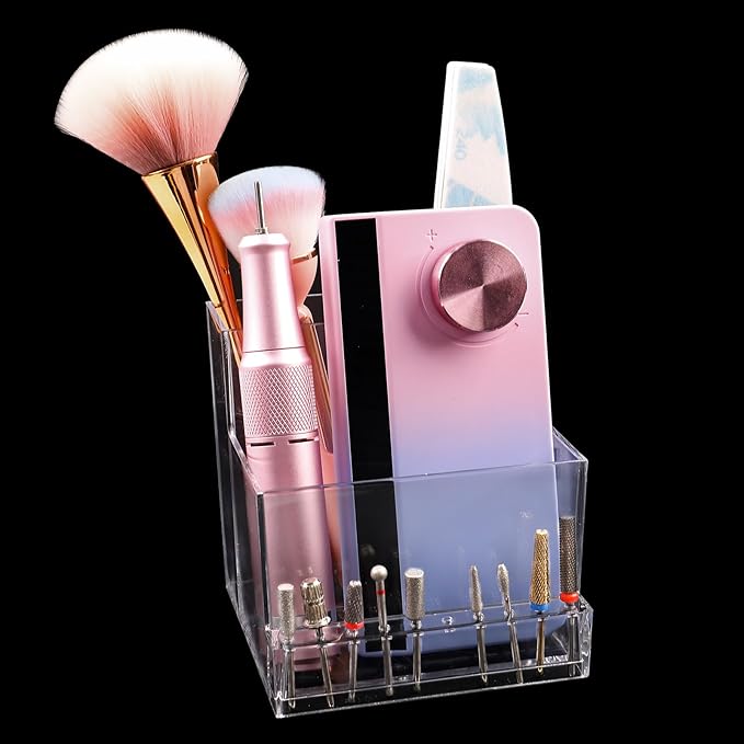 ANGNYA Nail Drill Holder Grinding Bit Storage Box, 10 Holes Transparent Nail Drill Bit Holder Plastic Nail Drill Tool Organizer Manicure Tools Display Box for Nail Tech Supplies