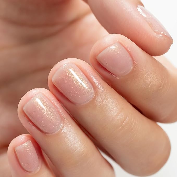 RARJSM Shimmer Rubber Base Gel Nail Polish Glitter Nude Sheer Pastel Pink Gold Rubber Base for Nails Brush on Quick Extend Builder Hard Gel Soak Off Curing Requires 15ml Salon Home French Manicure