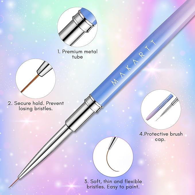 Makartt Nail Art Brushes,Liner for Nails, 5pcs, 7/9/11/15/25mm Bundle with Makartt Builder Nail Gel 15ml 5 in 1 Multifunctional Clear Gel Nail Polish