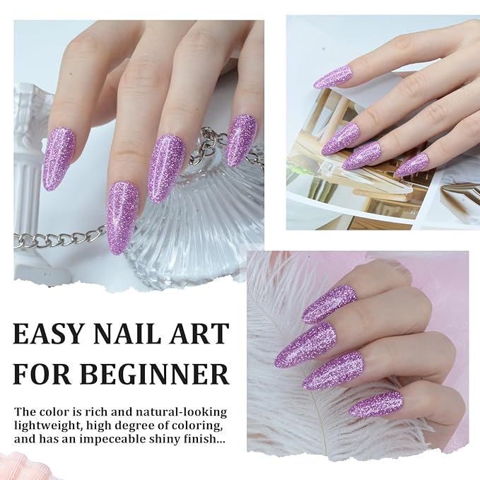 Dip Powder Glitter Purple Color, Nail Dipping Powder French Powder Pro Collection System Nail Art Starter Manicure Salon DIY at Home, No Needed Nail Lamp Curing, 1 Oz/28g