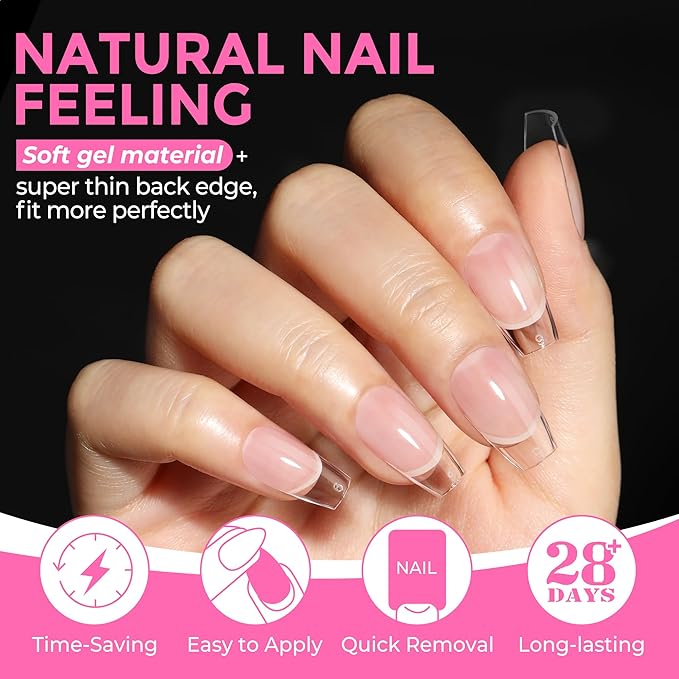 UNA GELLA Short Coffin Nail Tips: 216pcs Short Coffin Press on Nails Pre-Shape Gel Nail Tips for Full Cover Acrylic Nails False Nails for Nail Extension Home DIY Salon 12 Sizes Gelly Tips