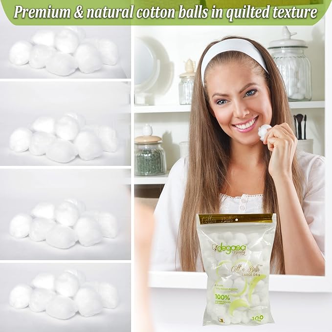 Cotton Balls for Facial Treatments, Nails and Make-Up Removal, Applying Tonics & Cleansers, Multi-Purpose Soft Natural Cotton Balls (Large 200 Count)
