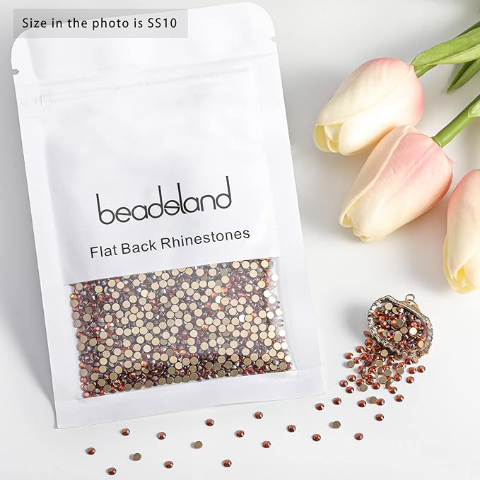 Beadsland 2880pcs Flat Back Crystal Rhinestones Round Gems for Nail Art and Craft Glue Fix,Amber,SS10,2.7-2.9mm