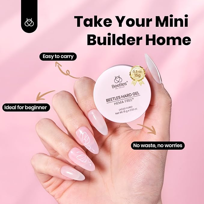 Beetles HEMA-Free Hard Gel Set-Dewy Breeze 0.5 oz Mini Size 9 in 1 Nail Extension Sculpting Apex Building for First-Time Users Professionals,Clear Builder Nails Gel, UV & LED Lamp Needed