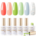 GELLEN Green Green Gel Nail Polish Set, 6 Color Spring Gels, Vivid Grass Pink Baby Blue Glitter Gel Polish Kit, Soak Off UV Gel Nail Polish, Nail Art DIY Manicure