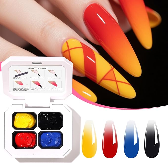 4 Colors Set Ombre Pat Gel Nail Polish,Pat Painting Gradient Blooming Gel with 20Pcs Nail Sponges for Nail Art DIY can be Painted in Salon or Home Use(k9)